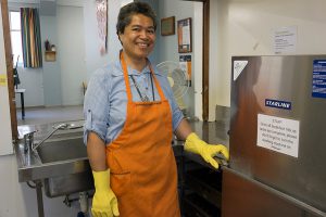 Pastoral care worker Sr Sosefina prepares for guests. 