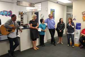 DCM Director Stephanie McKintyre (far right) and dentist David Corcoran (3rd from right) launch DCM’s very first dental session. 