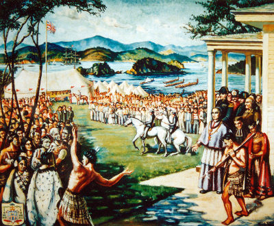 Bishop Pompallier at the signing of the Treaty of Waitangi, 6 February 1840.