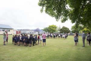 Students practise for earthquake and tsunami response.