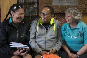 Melissa Paul, Richard Puanaki and Lilian Adsett teach chants for Miha Māori.