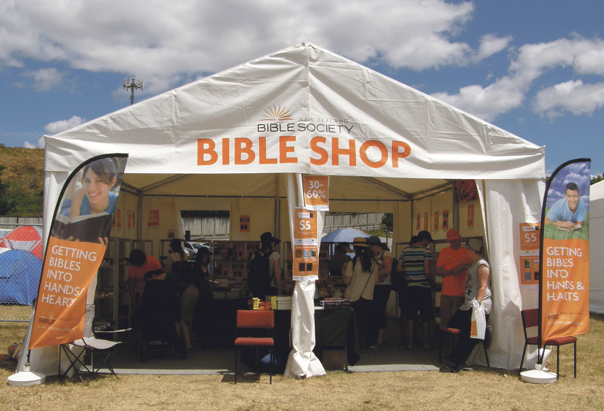 Bible Society's Bible Shop tent at the recent Parachute Christian Music Festival.