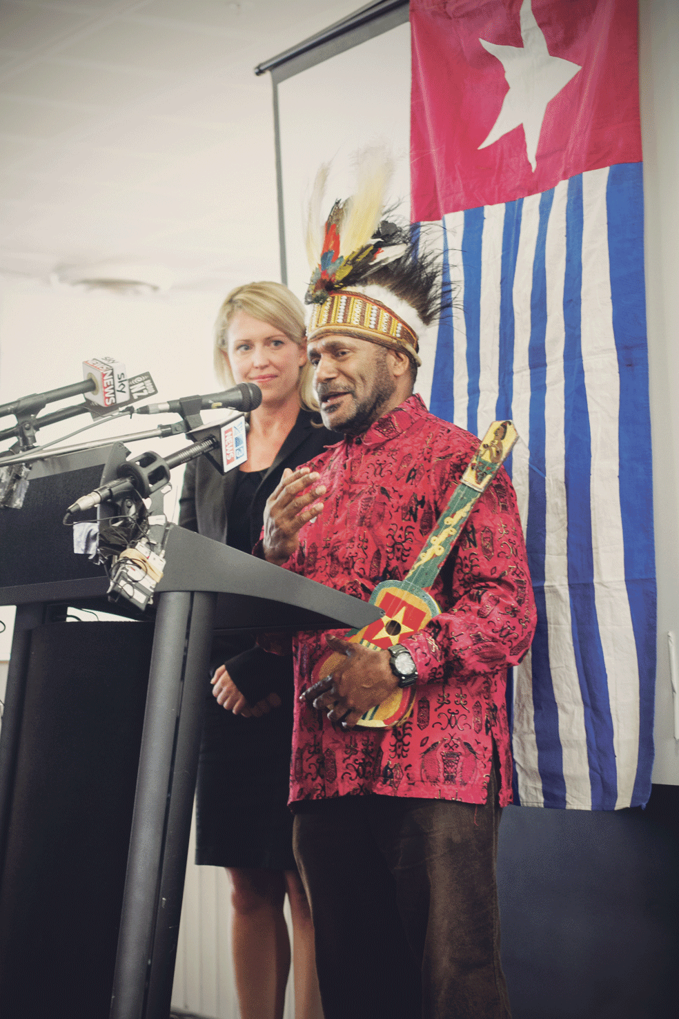 Right: West Papuan independ­ence leader Benny Wenda with international lawyer Jennifer Robinson.