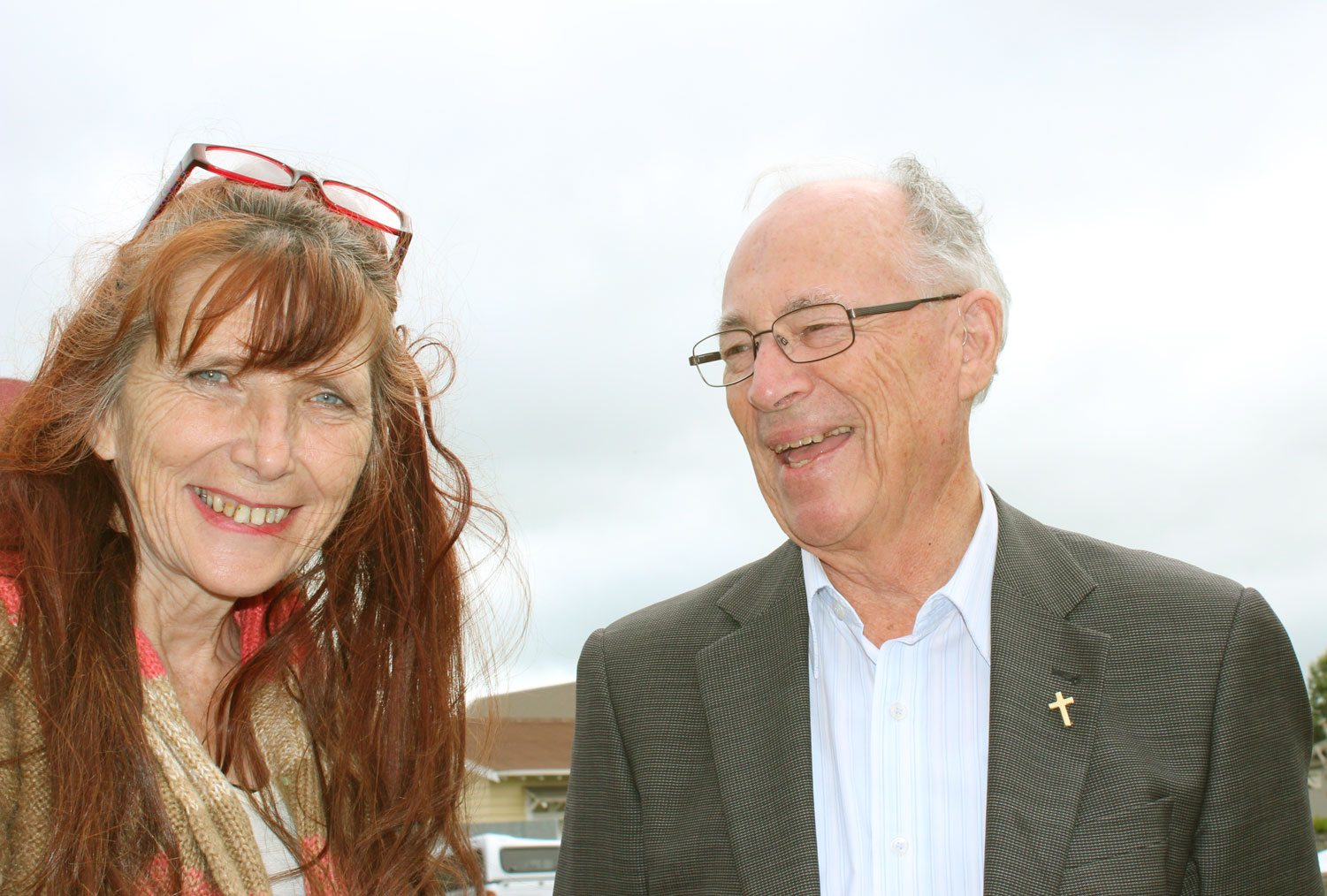 Bishop Peter Cullinane with Maryanne Mechan, a parishioner of St Patrick's parish and tireless worker for justice. 