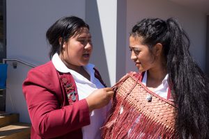 Haitelenisia Maka and Sapapali’i Ah Lin prepare for the karanga.