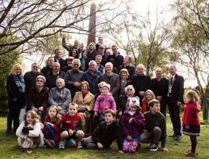 Descendants of the Murphy brothers in front of the Meremere War Memorial. 