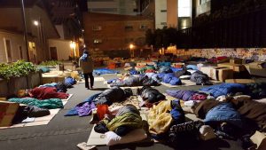 Participants sleeping out overnight at the 14-hours homeless event for World Homeless Day on 9 October last year.