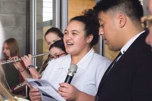 Students Doejah Tairea and Chad Va perform at opening. 