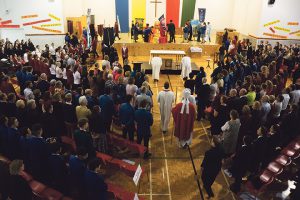 Bishop Charles Drennan presides at Sunday Mass.