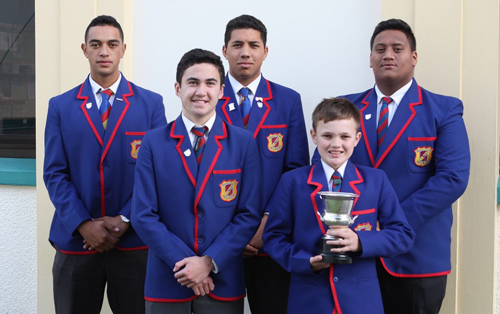 Hāto Pāora College’s team won the Society of Mary’s Cup for Drama (l-r): Dion Hunt, Matuakore Hook, Jed Te Aho, 