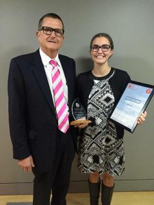 Pictured left, Jess receives Mayoral Award from Upper Hutt Mayor Wayne Guppy.