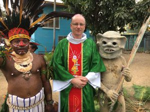 Bishop Charles welcomed by parishioners of Morata, Port Moresby.