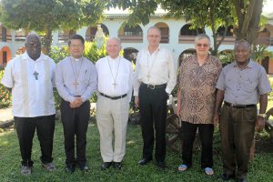 Pictured at the Papua New Guinea for the Annual Executive Committee Meeting of FCBCO are, from left: Bishop John Bosco Baremes SM (Vanuatu); Bishop Vincent Long OFM Conv (Australia); Bishop Robert McGuckin (Australia); Bishop Charles Drennan (Palmerston North); Archbishop Michel Calvet SM (Noumea); Archbishop John Ribat MSC (Port Moresby, Papua New Guinea).