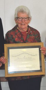 Maureen Fenton services to Hunterville RSA recognised with prestigious merit award.