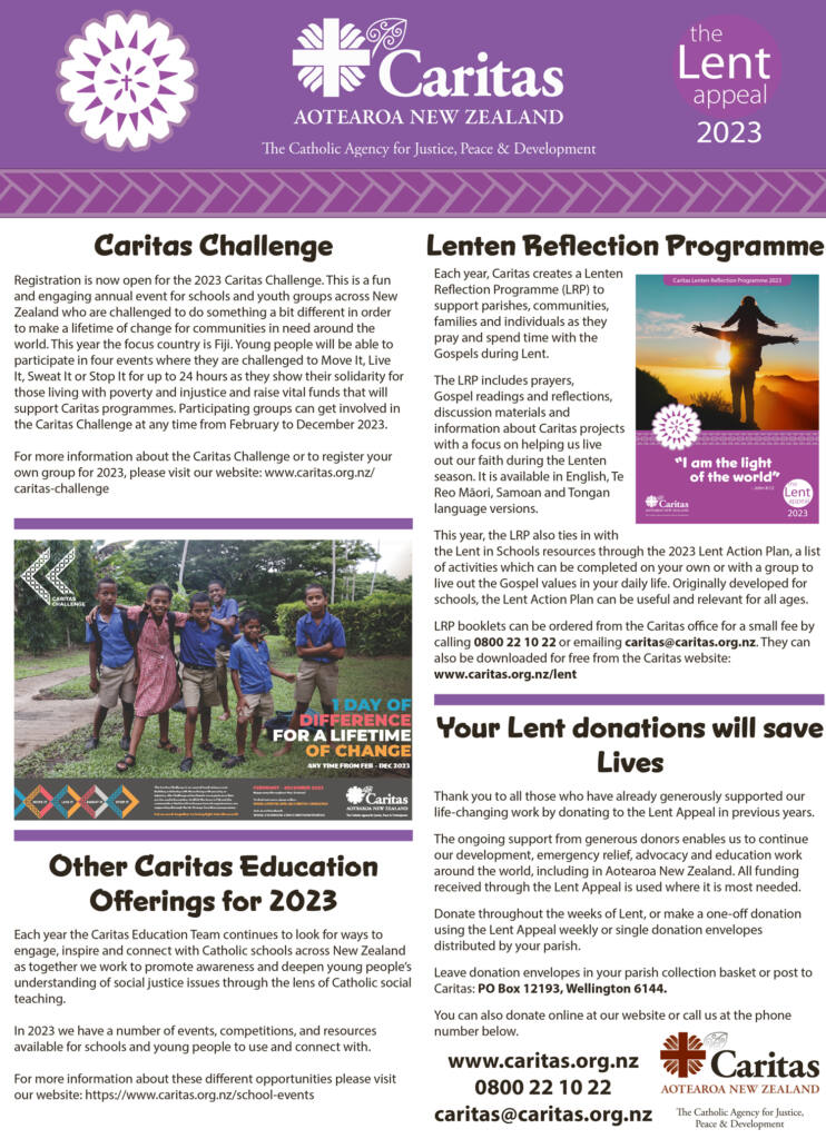 Caritas Lent Appeal 2023 Archdiocese of Wellington