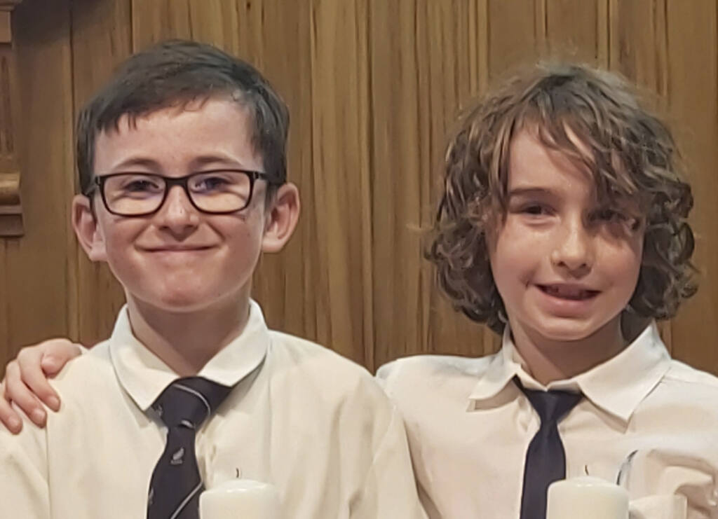 Lennox Finnigan (l) and Micah Gut (r) recently made their First Holy Communion at St Patrick’s Parish Church, Kaponga. 